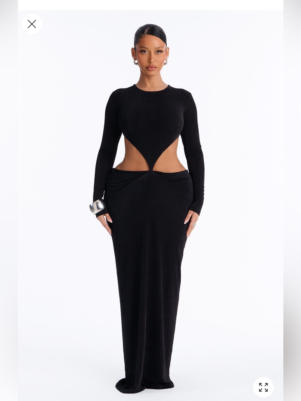 Fashion Nova Black Long Sleeve Cutout Maxi Dress